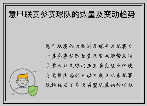 意甲联赛参赛球队的数量及变动趋势
